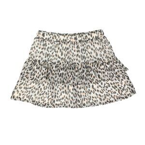 LOFT Skirt Womens L Large White Leopard Print Tiered Ruffle Lined Elastic Waist